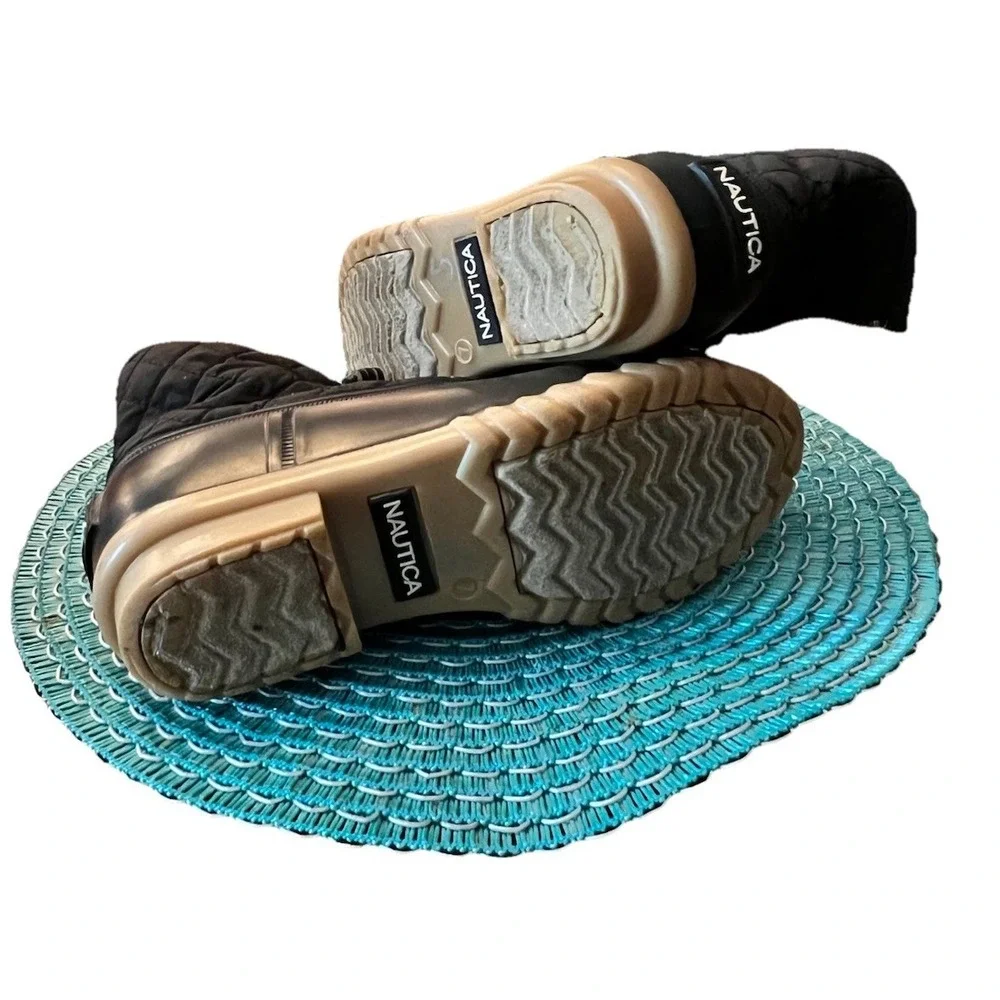 Nautica Dorsay Womens 7 Black Quilted Duck Boots Rain Snow Ankle Booties EUC - Picture 8 of 9